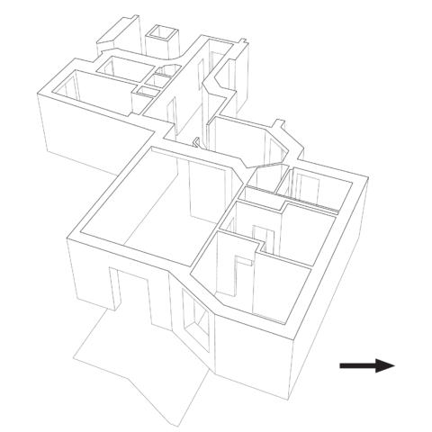 Axonometrische Darstellung einer Wohnung ohne farbliche Hervorhebungen.